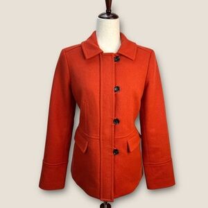 Talbots Womens Wool Blend Pea Coat Burnt Orange Button Zip Pockets Fall Autumn 6